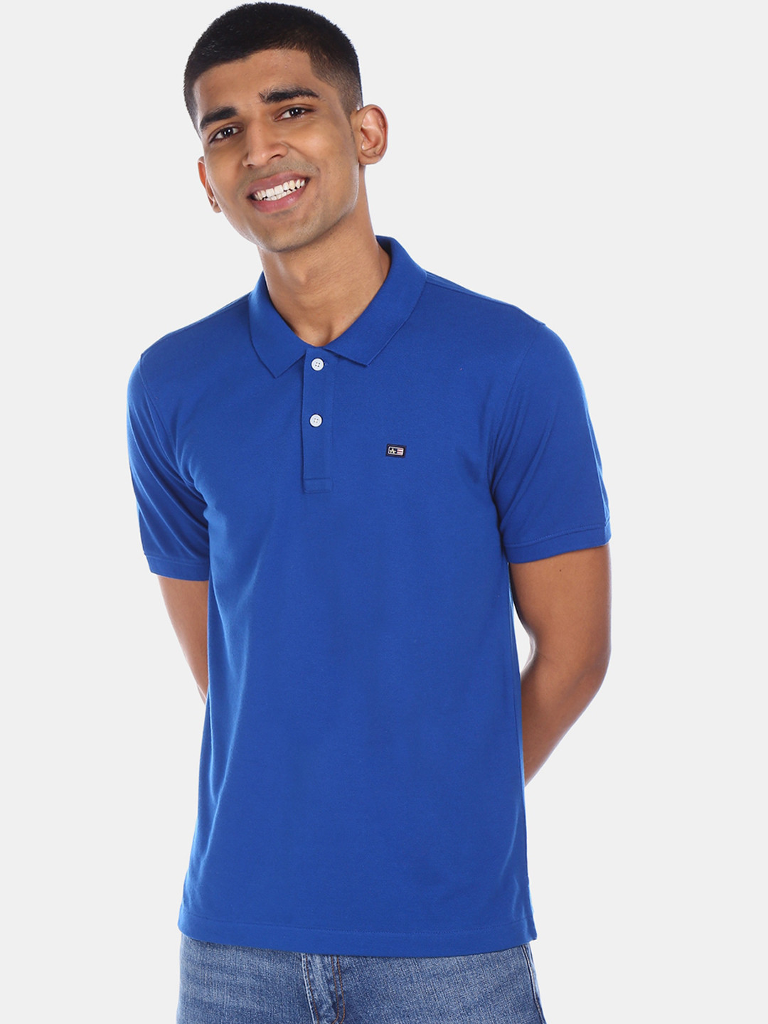 

Arrow Sport Men Blue Solid Polo Collar T-shirt