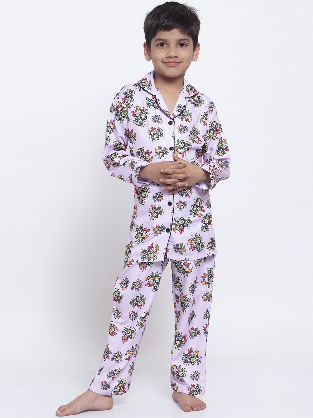

MAXENCE Boys Purple & Black Printed Night Suit