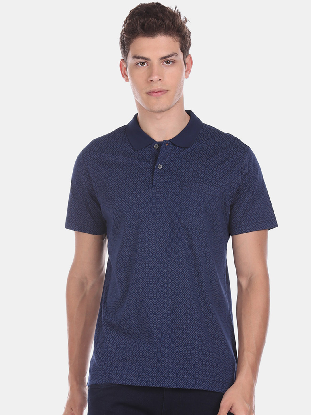 

Arrow Men Blue Solid Mandarin Collar T-shirt