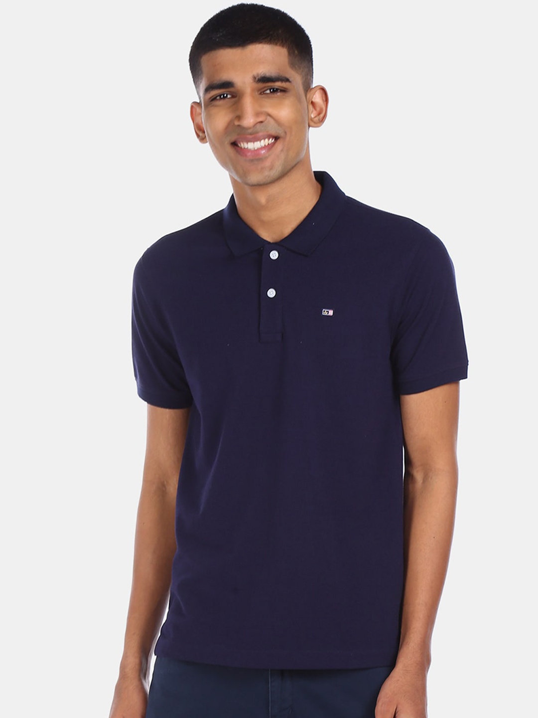 

Arrow Sport Men Navy Blue Solid Polo Collar T-shirt
