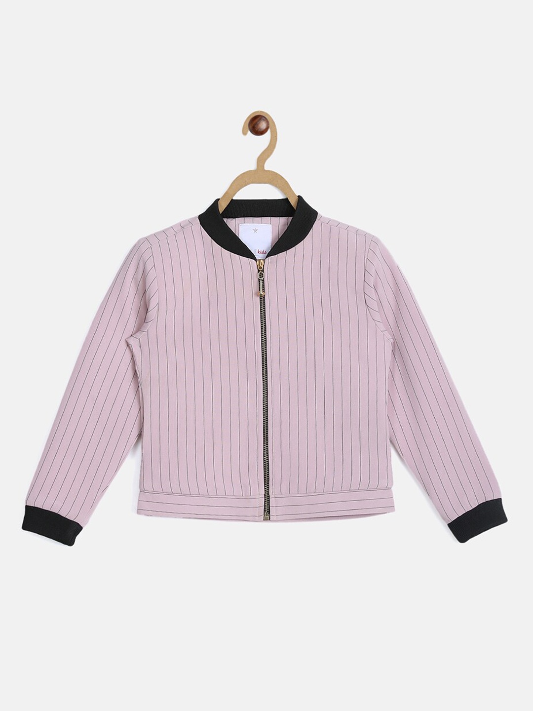 

ELLE Girls Pink & Black Striped Bomber Jacket