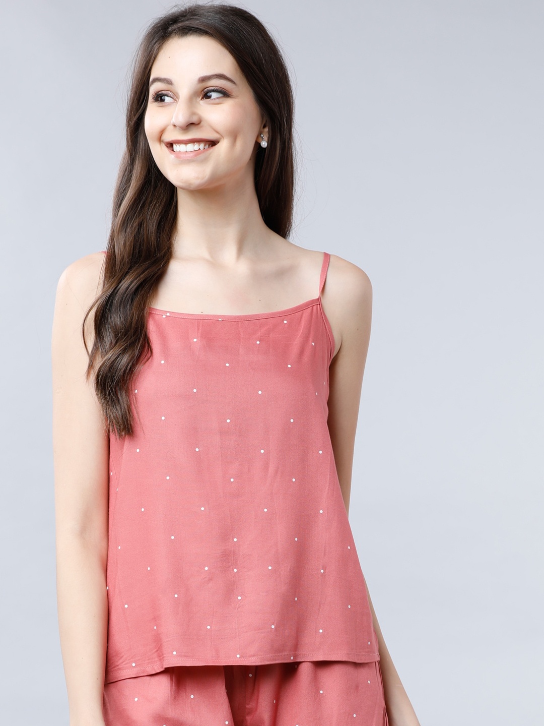 

Tokyo Talkies Women Pink & White Polka Dot Printed Night Suit
