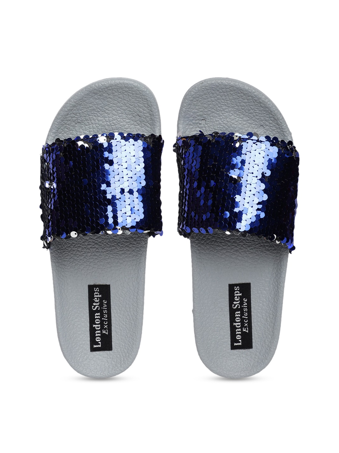 

LONDON STEPS Women Blue & Grey Embellished Sliders