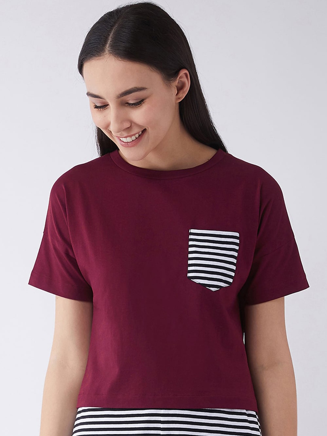 

Miss Chase Women Maroon Solid Round Neck Pure Cotton T-shirt