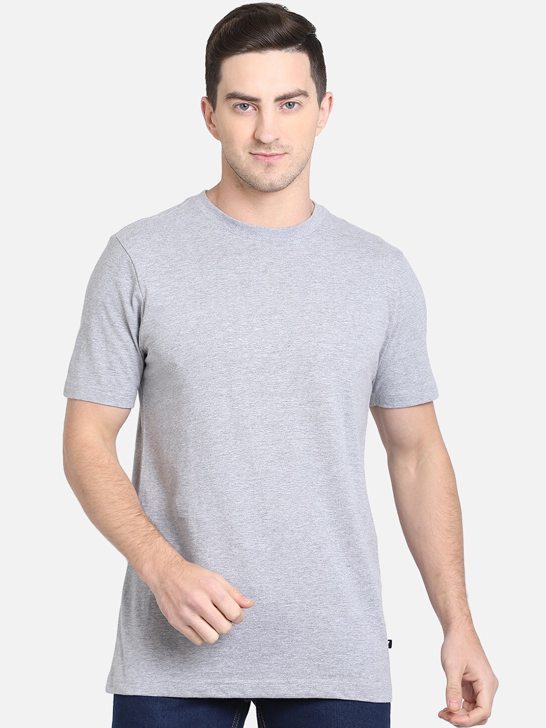 PROTEENS Men Grey Solid Round Neck T-shirt
