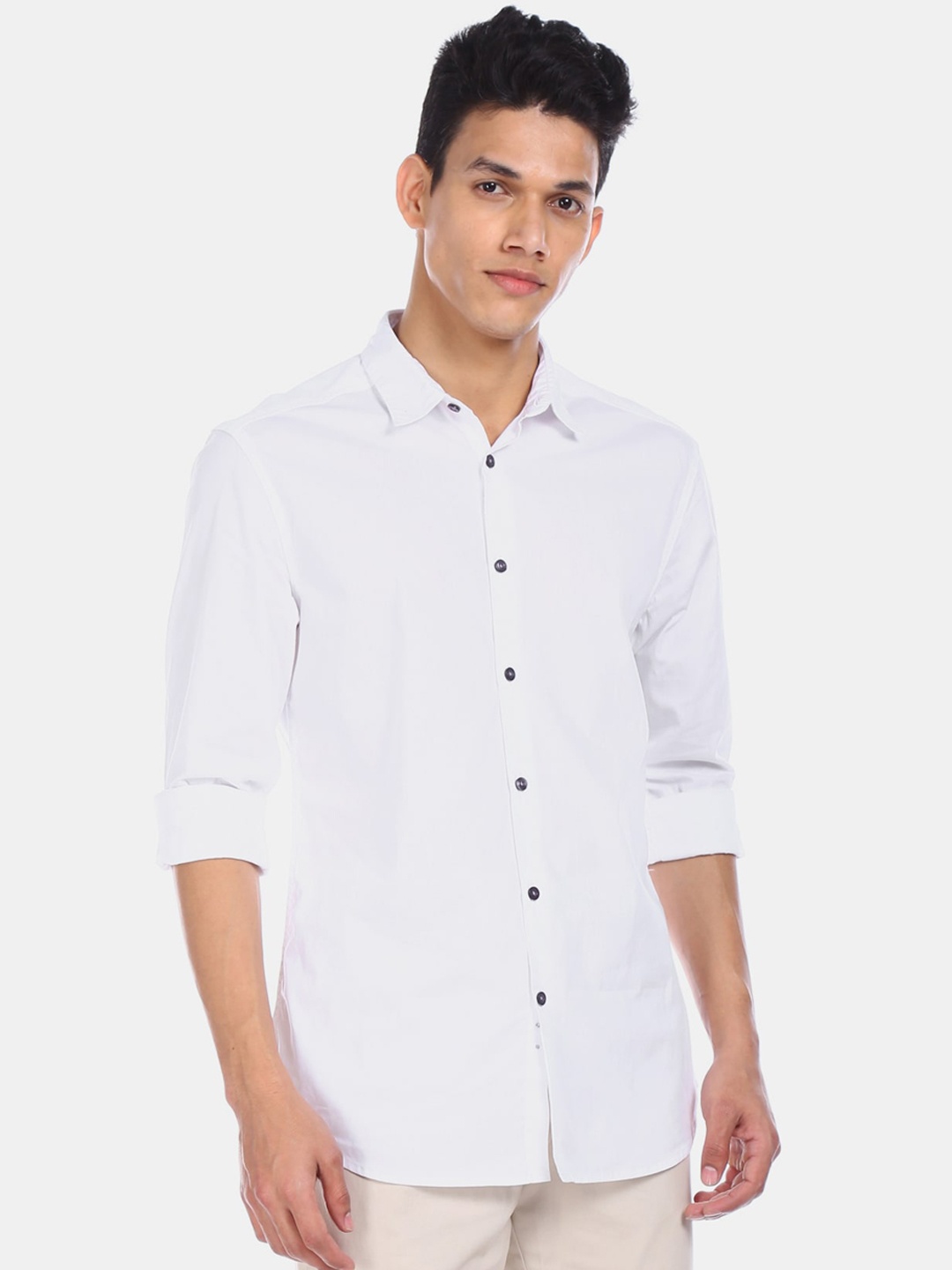 

Flying Machine Men White Regular Fit Solid Casual Shirt