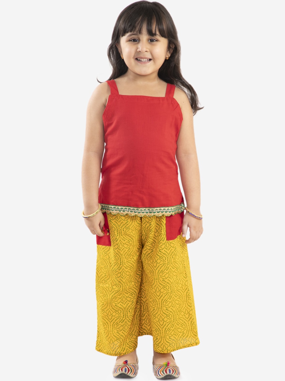 

KID1 Girls Red & Yellow Solid Top with Palazzos