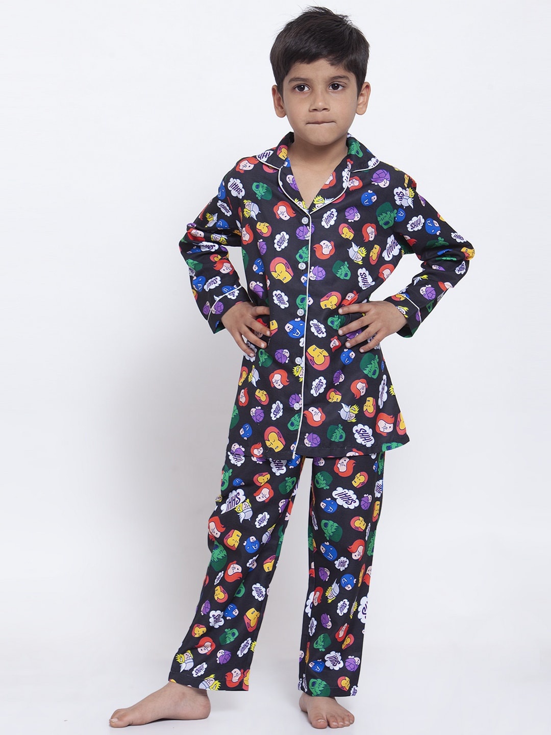 

MAXENCE Boys Black & Green Printed Night Suit