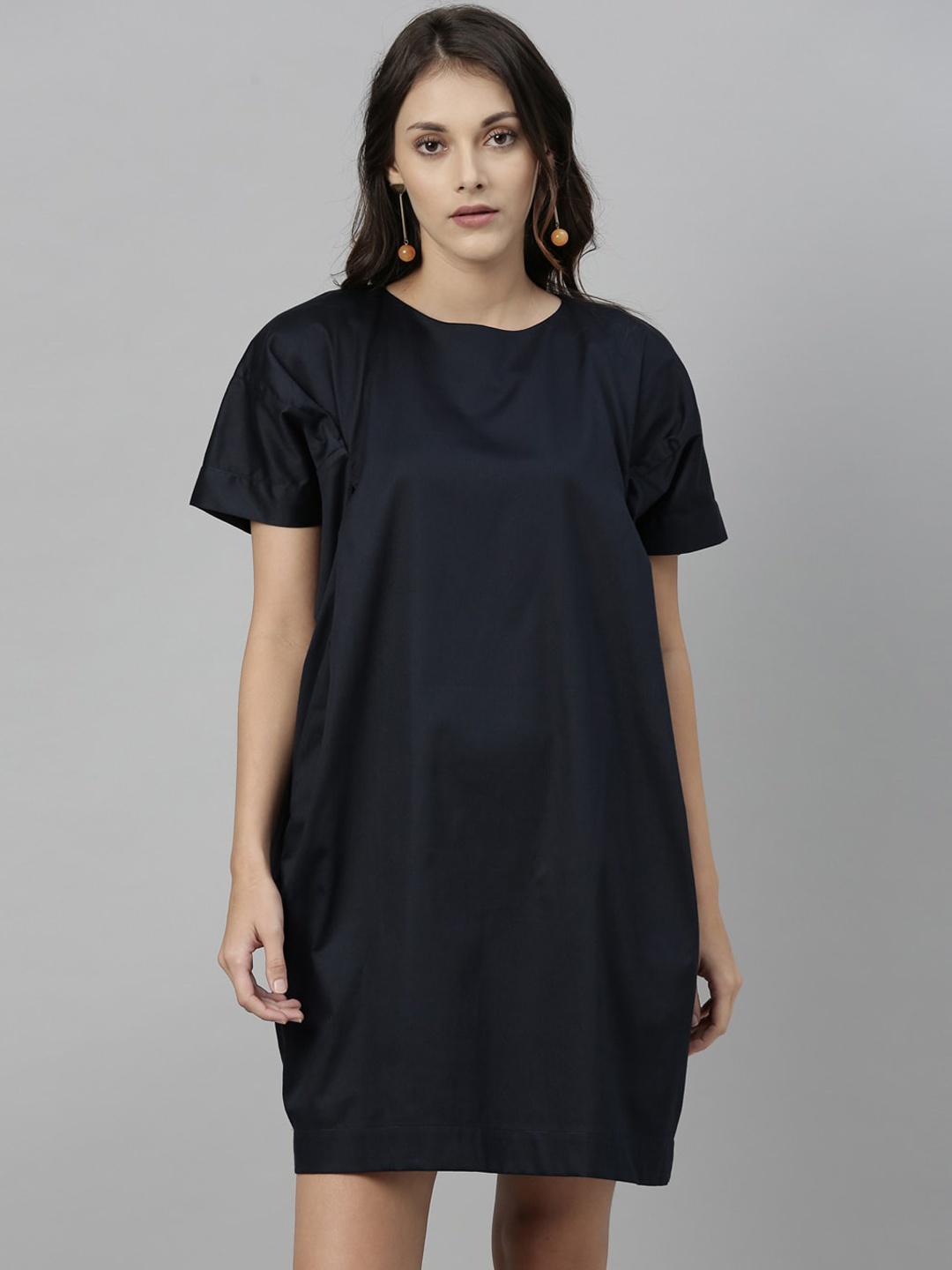 

RAREISM Women Navy Blue Solid T-shirt Dress