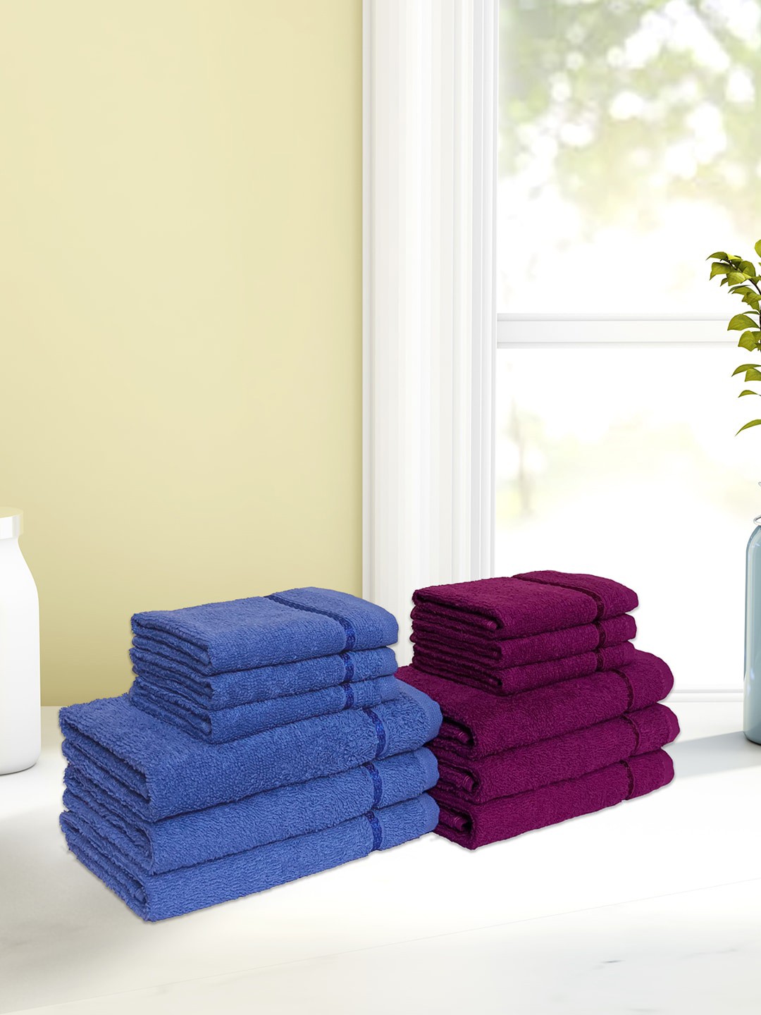 

CORE Designed by SPACES Set Of 12 Solid 380 GSM Quick Dry Towel Set, Blue