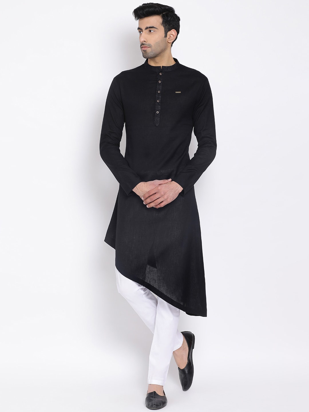 

DEVOILER Men Black Woven Design A-Line Kurta