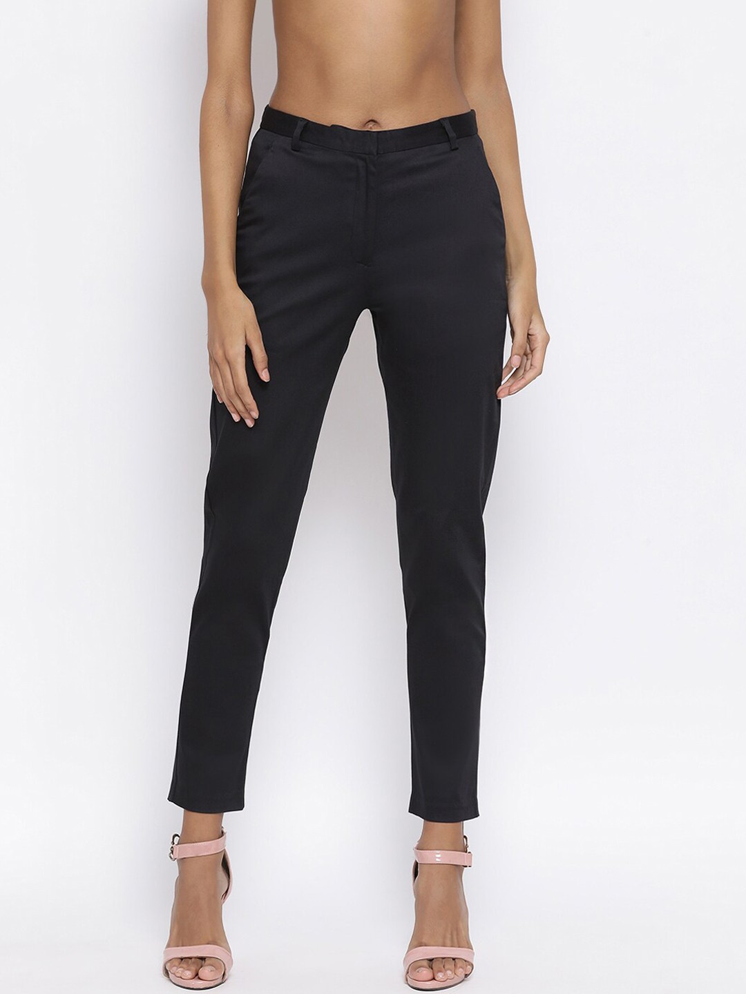 

ROOTED Women Black Solid Regular Trousers