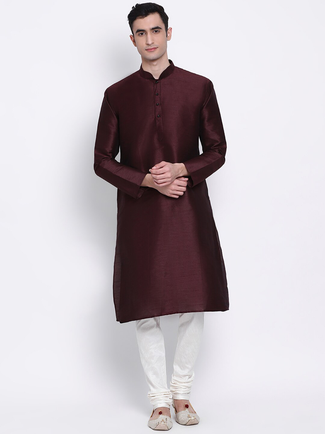 

Sanwara Men Burgundy & White Solid Kurta with Churidar
