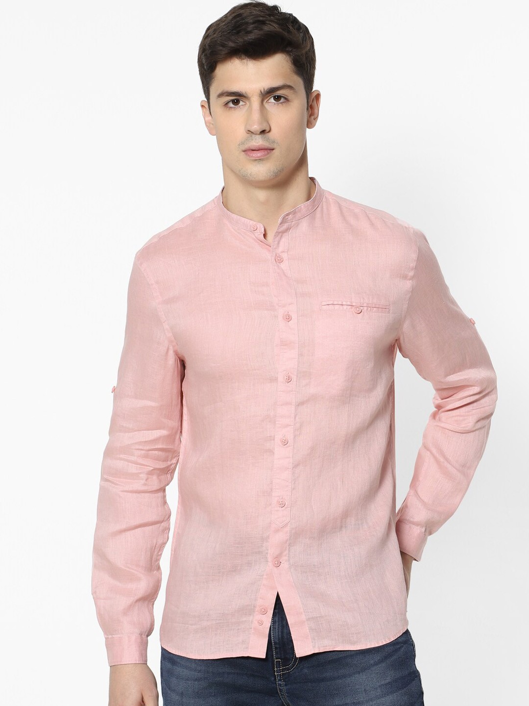 

Celio Men Pink Regular Fit Solid Pure Linen Casual Shirt