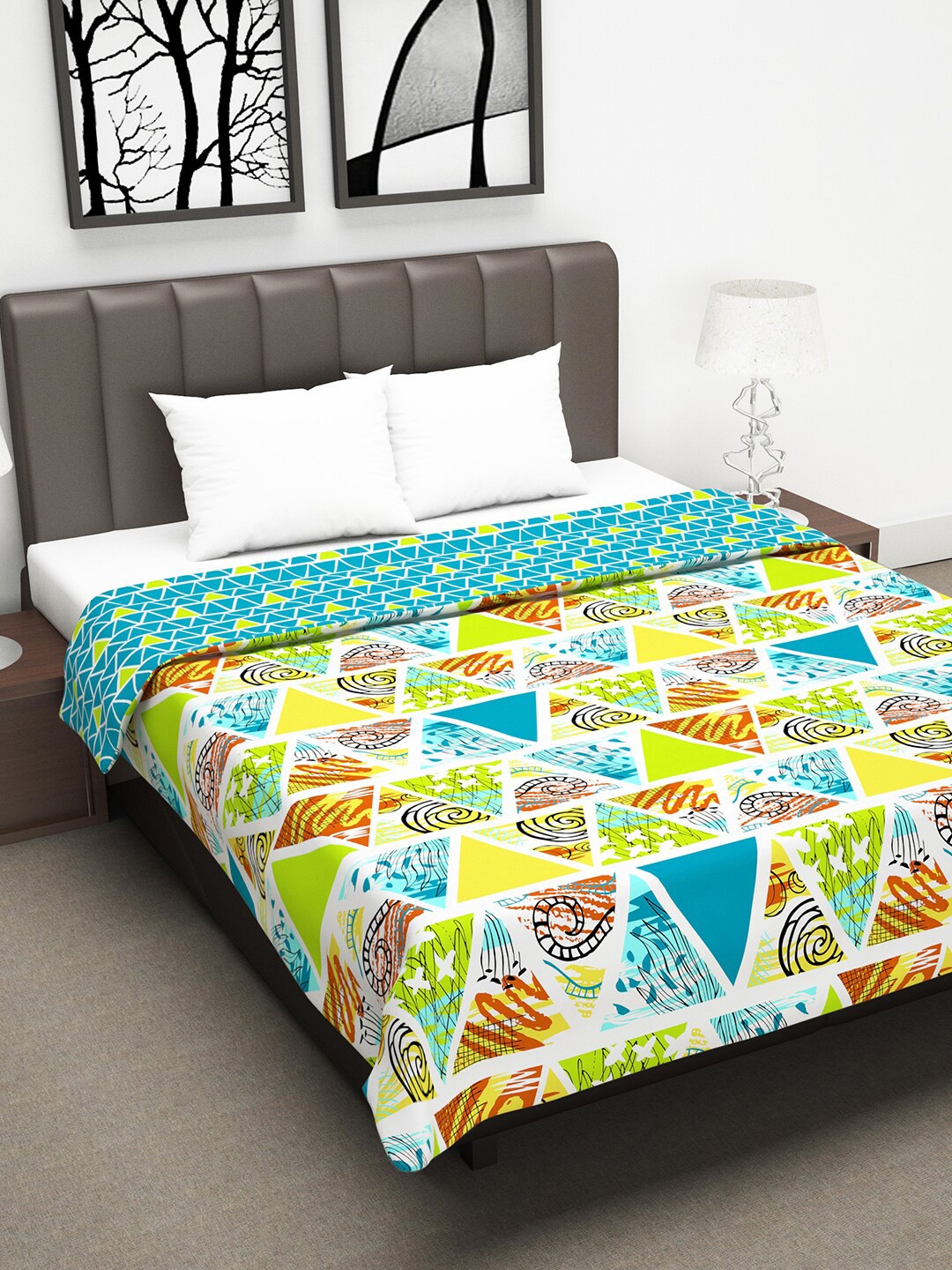 

Divine Casa Multicoloured Geometric AC Room 110 GSM Double Bed Dohar, Multi