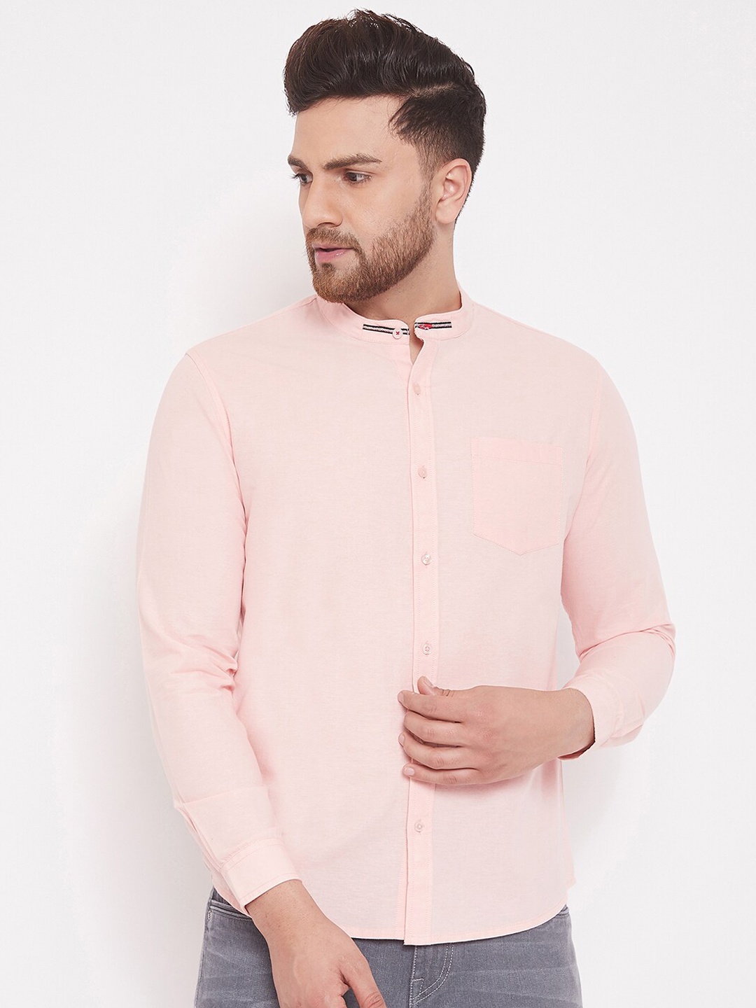 

Canary London Men Peach-Coloured Slim Fit Solid Casual Shirt