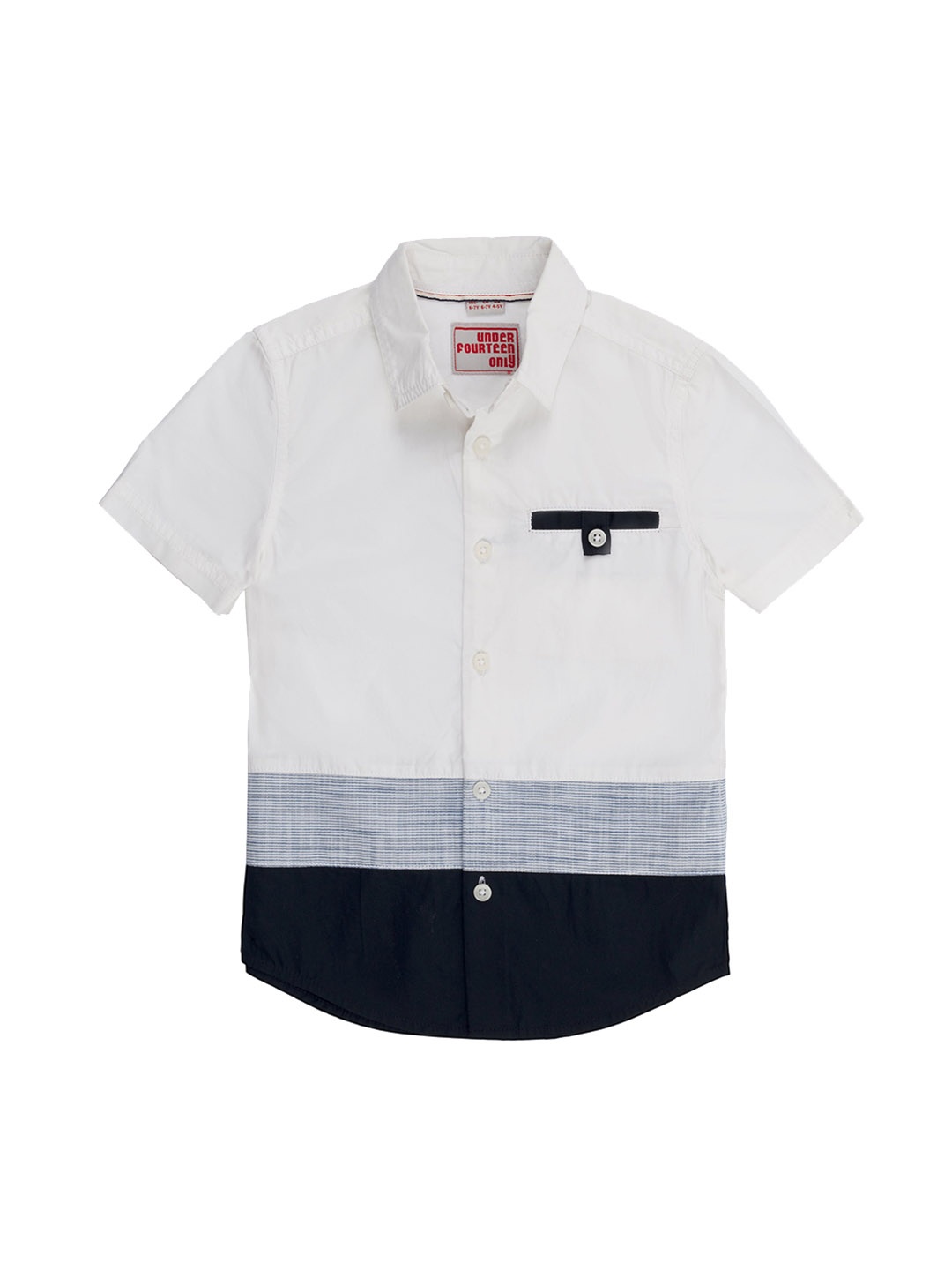 

UNDER FOURTEEN ONLY Boys White Regular Fit Colourblocked Casual Shirt