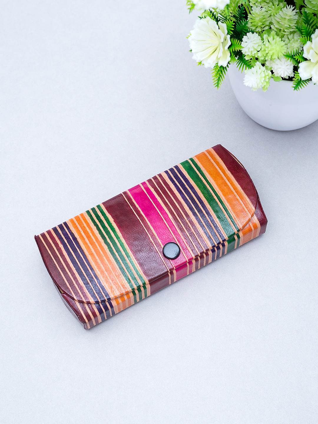 

Golden Peacock Orange & Blue Hand-Painted Leather Sunglasses Case