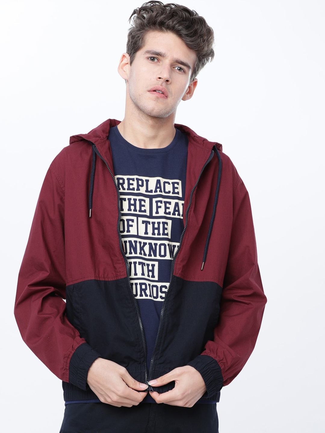 HIGHLANDER Men Maroon Colourblocked Tailored Shacket