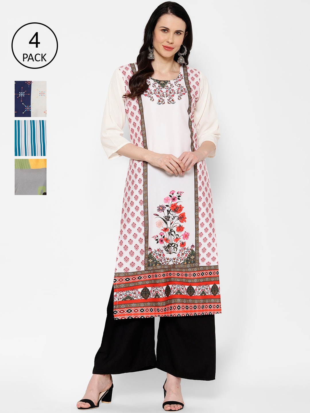 

7Threads Women Pack of 4 Printed Straight Kurta, Multi