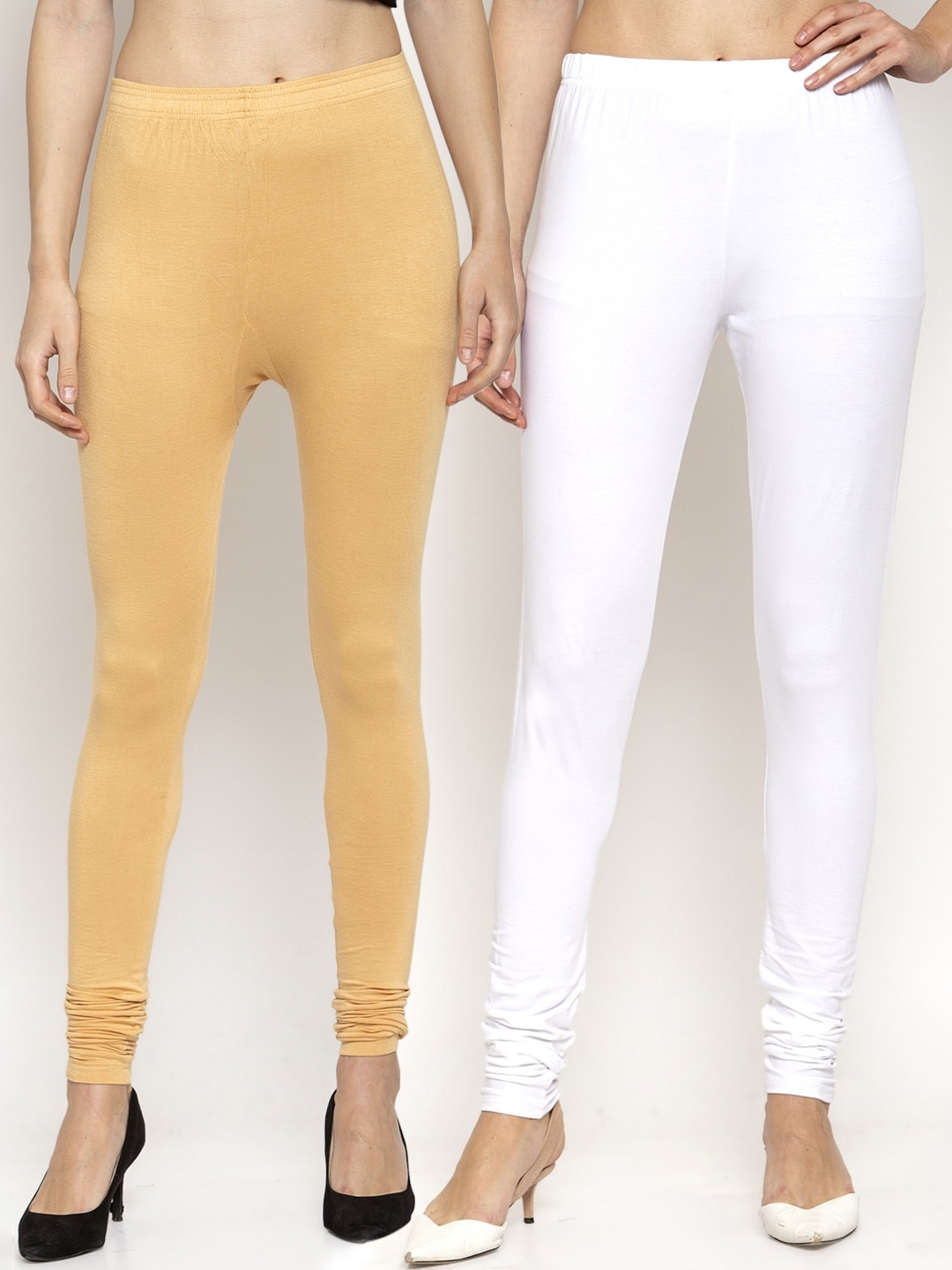 

WESTCLO Women Pack Of 2 Solid Churidar-Length Leggings, Beige