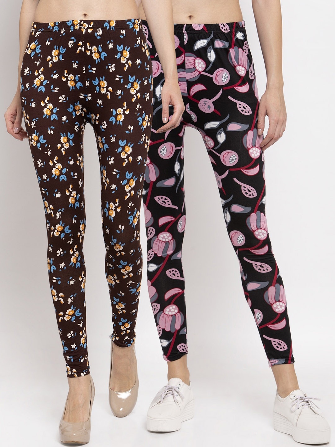 

KLOTTHE Women Pack Of 2 Printed Ankle-Length Leggings, Brown