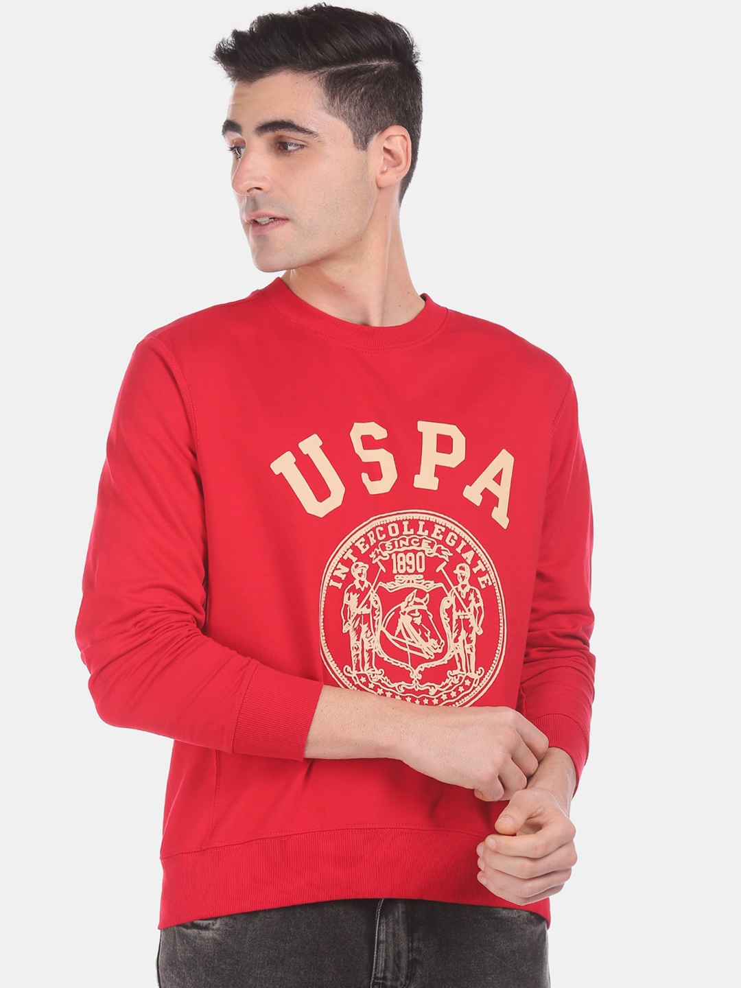 

U.S. Polo Assn. Men Red Printed Sweatshirt