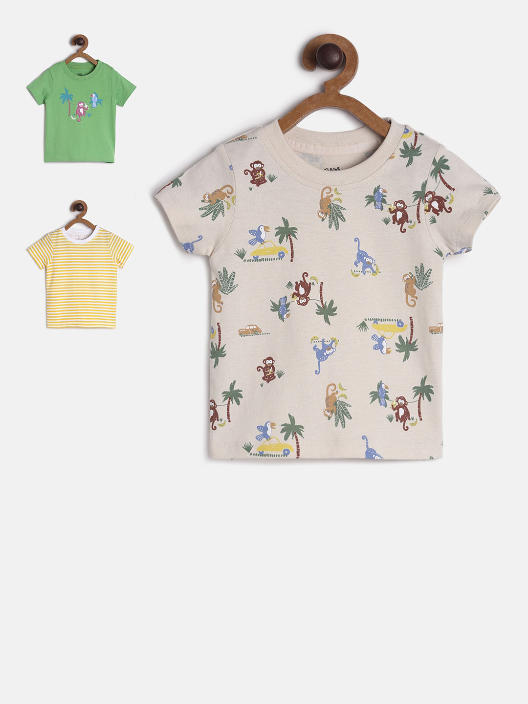 

MINI KLUB Boys Pack Of 3 Printed Round Neck Cotton Pure Cotton T-shirt, Multi