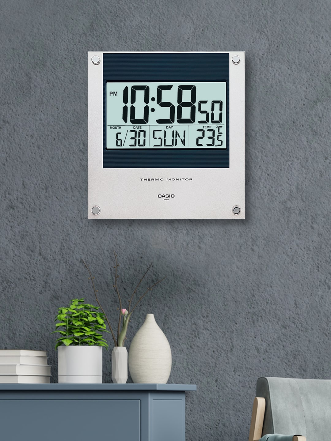 

CASIO Silver-Toned & Black Square Solid Digital Wall Clock
