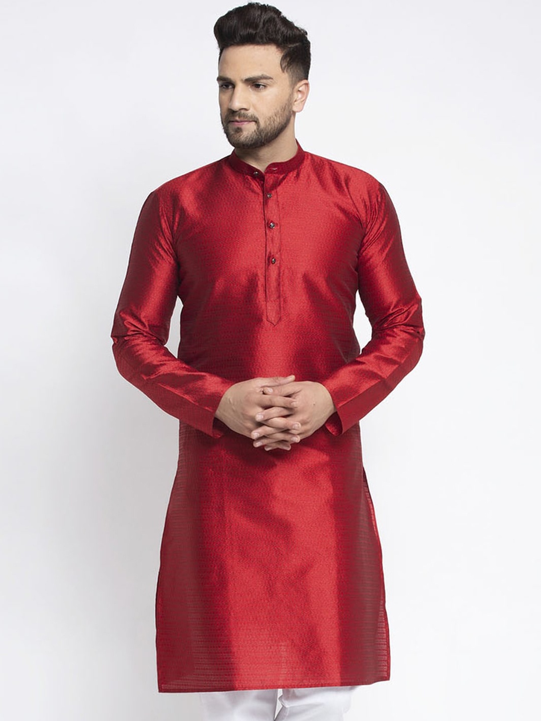 

Jompers Men Maroon Woven Design Straight Kurta