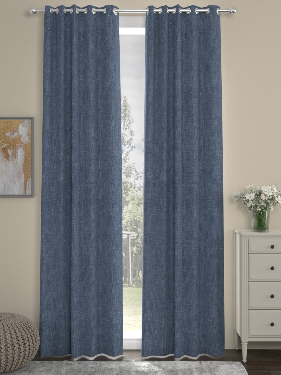 

ROSARA HOME Navy Blue Set of 2 Long Door Curtains