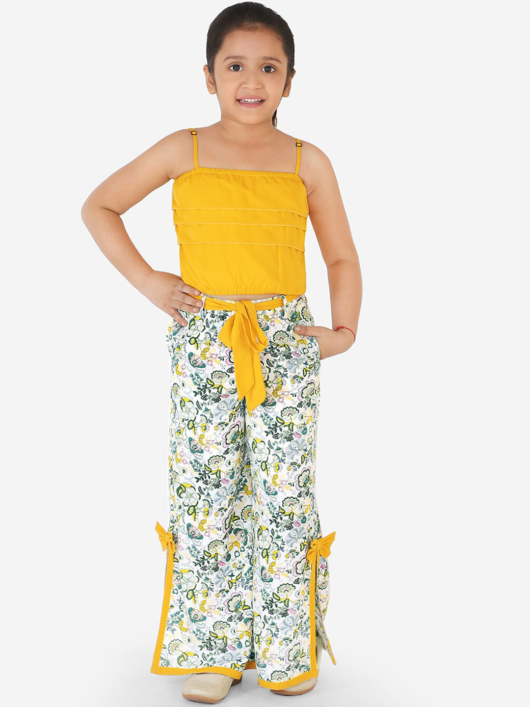 

Naughty Ninos Girls Yellow & White Solid Top with Palazzos