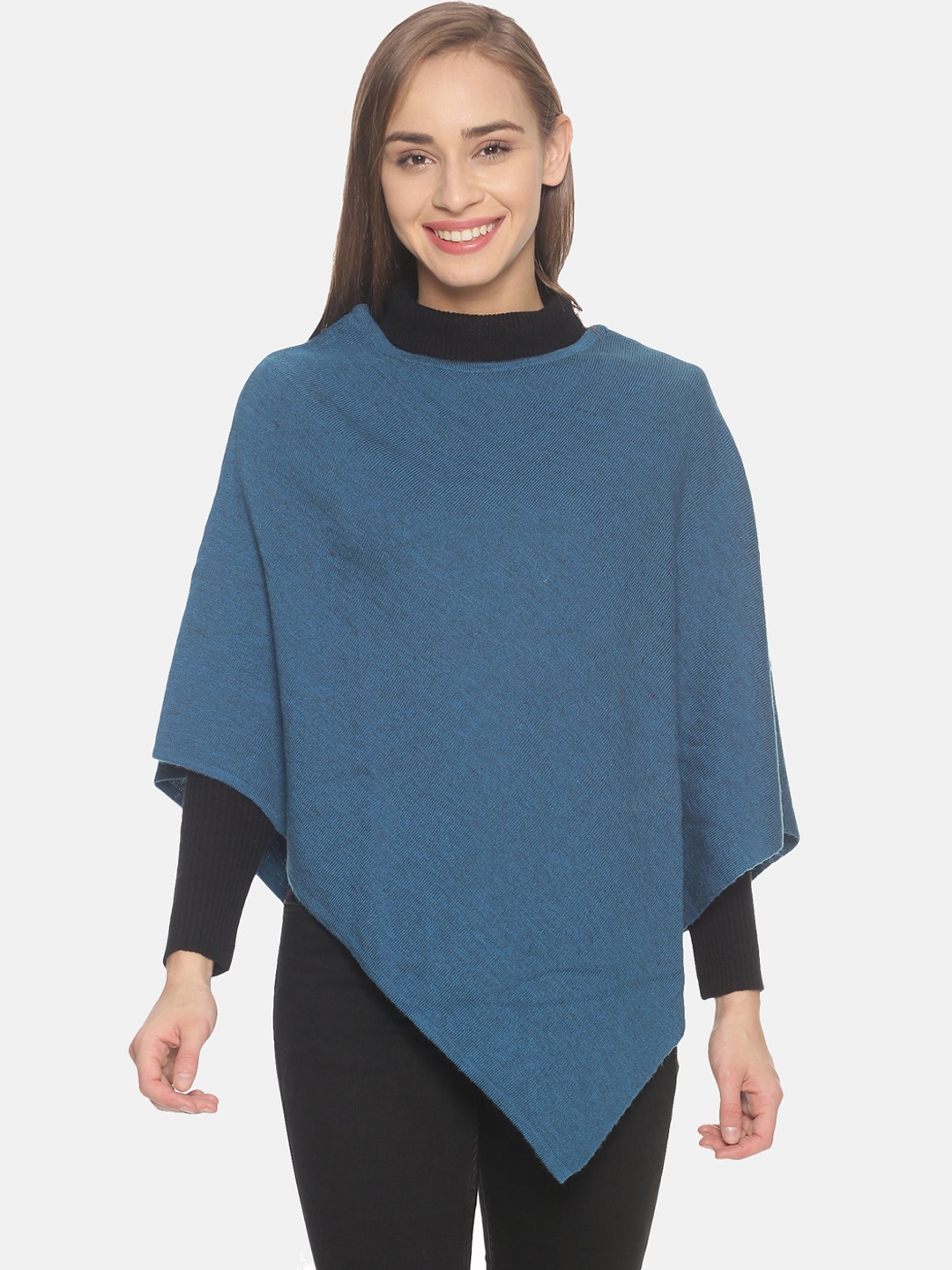 

513 Women Blue & Black Solid Waterfall Shrug