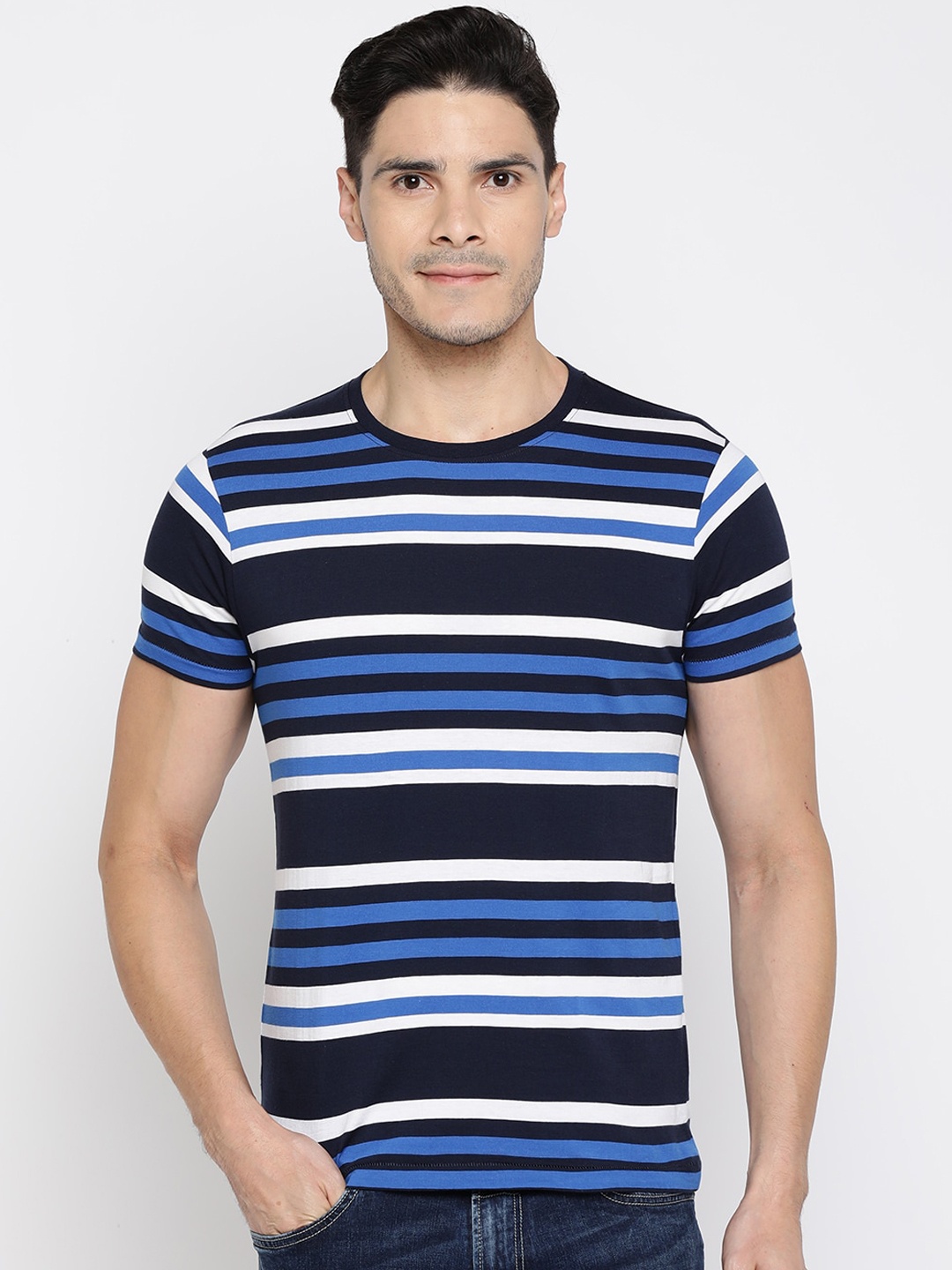 

Pepe Jeans Men Navy Blue Striped Round Neck T-shirt