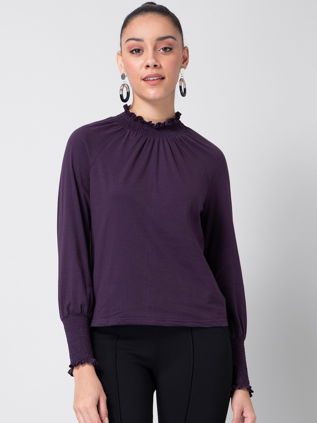 

FabAlley Purple Puff Sleeves Smocked Top