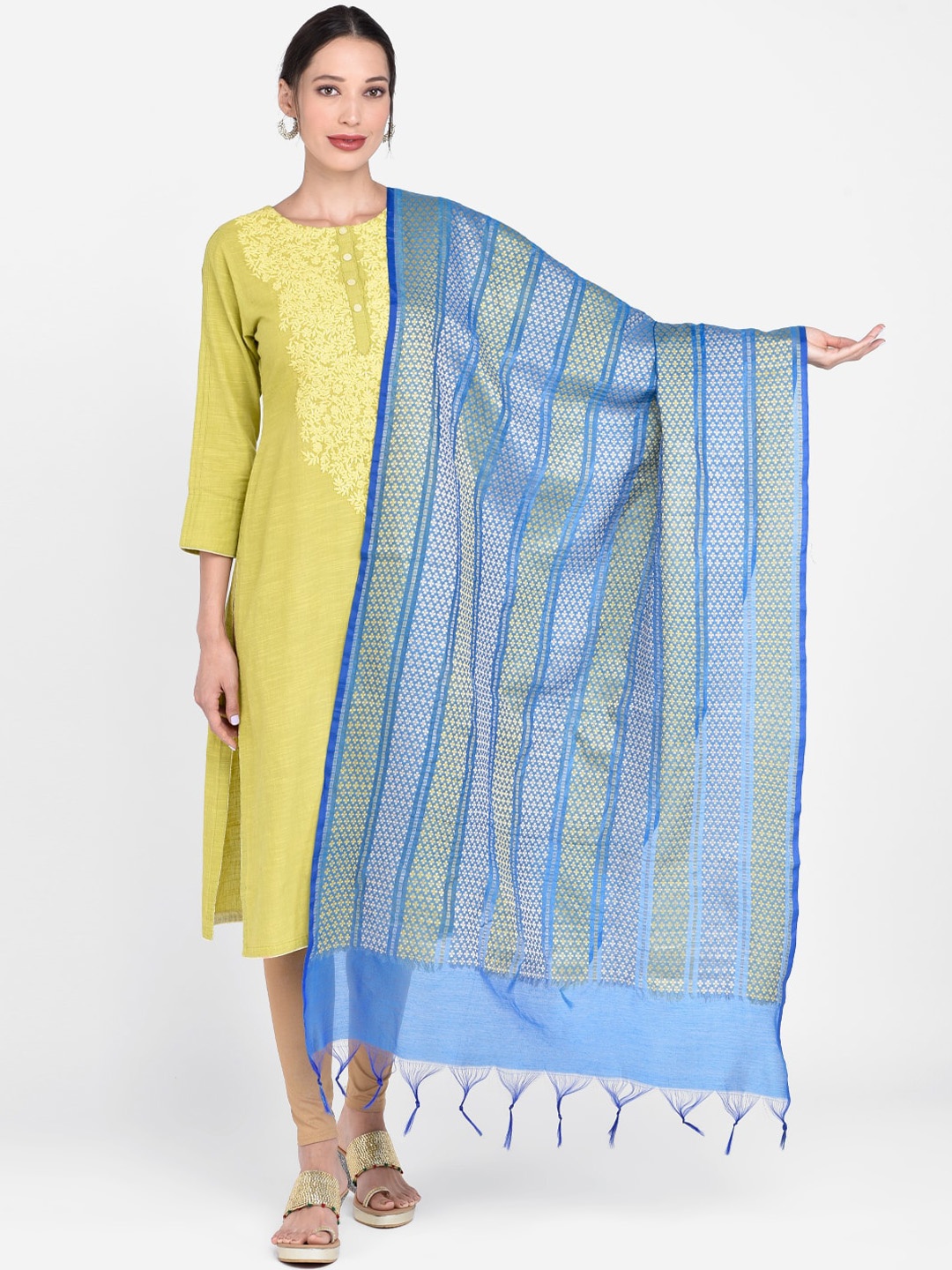 

Dupatta Bazaar Blue & Gold-Toned Woven Design Dupatta