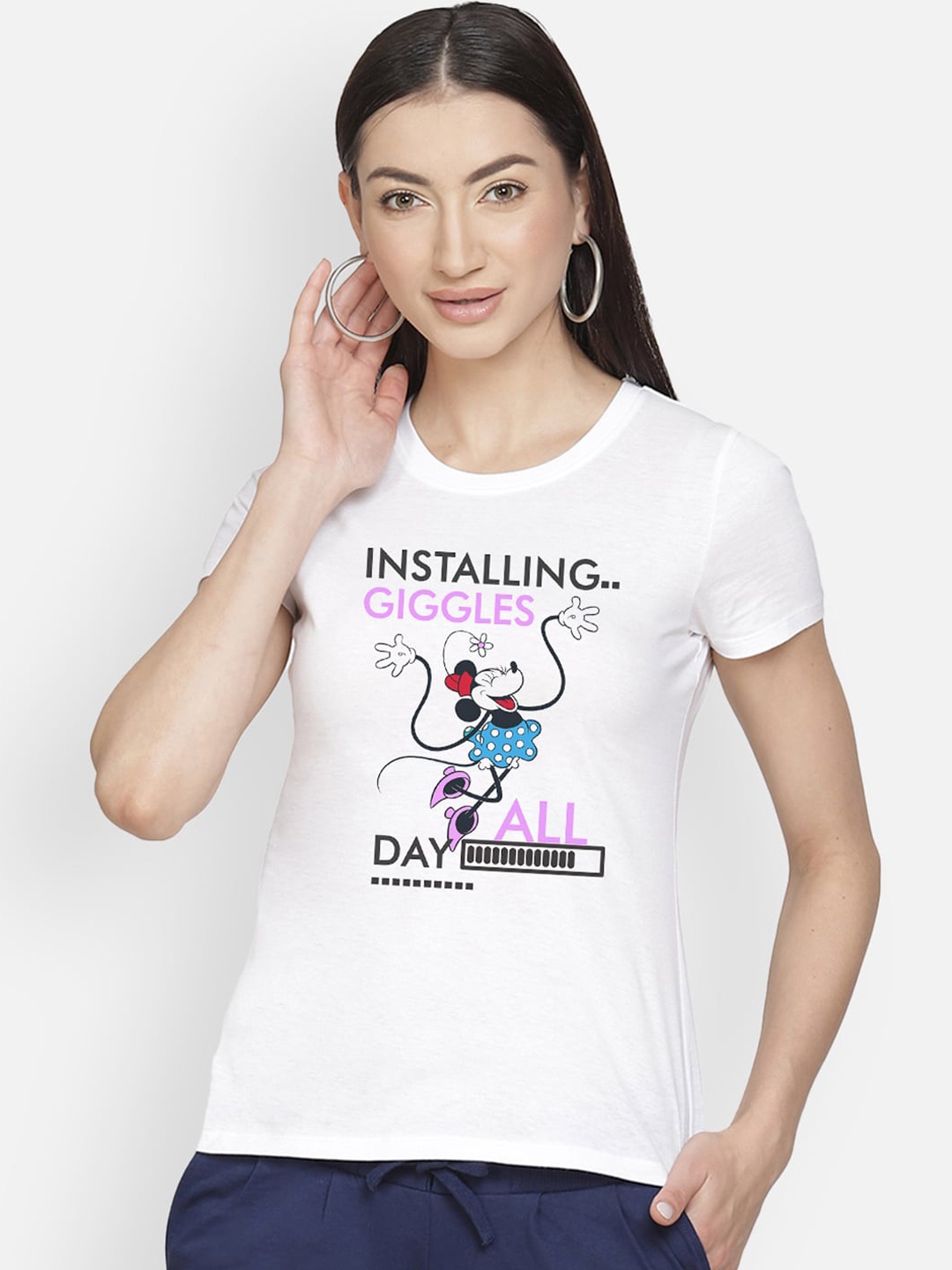 

Free Authority Mickey & Friends Women White & Black Print T-shirt