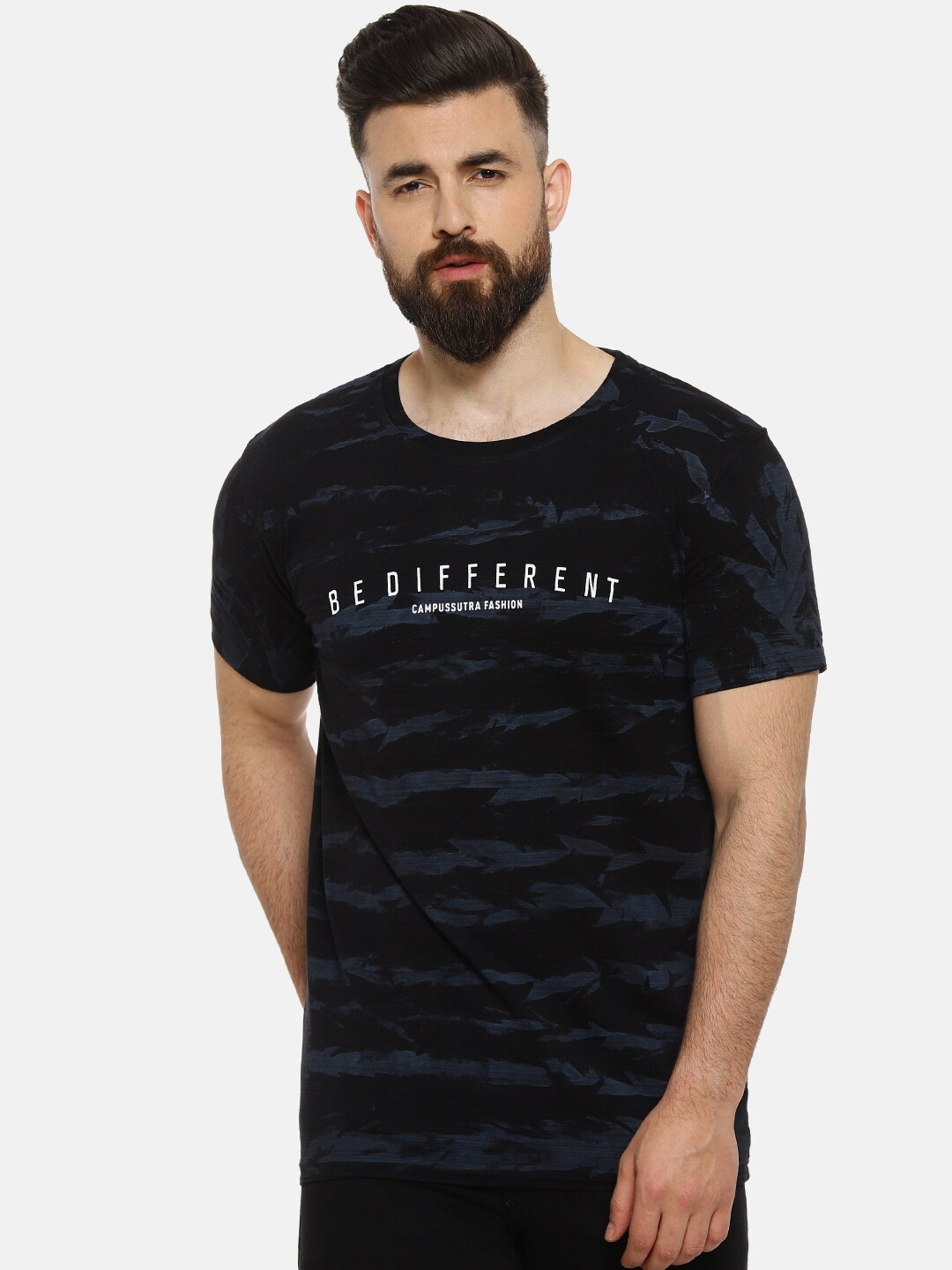 

Campus Sutra Men Black Printed Round Neck T-shirt