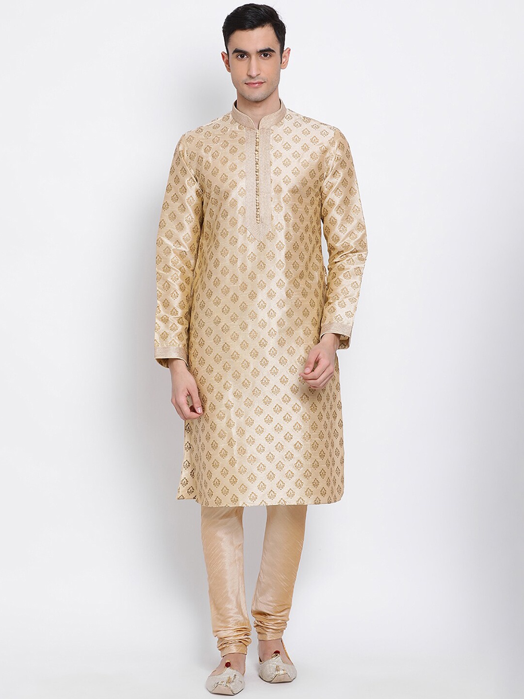 

Sanwara Men Beige Woven Design Kurta with Churidar