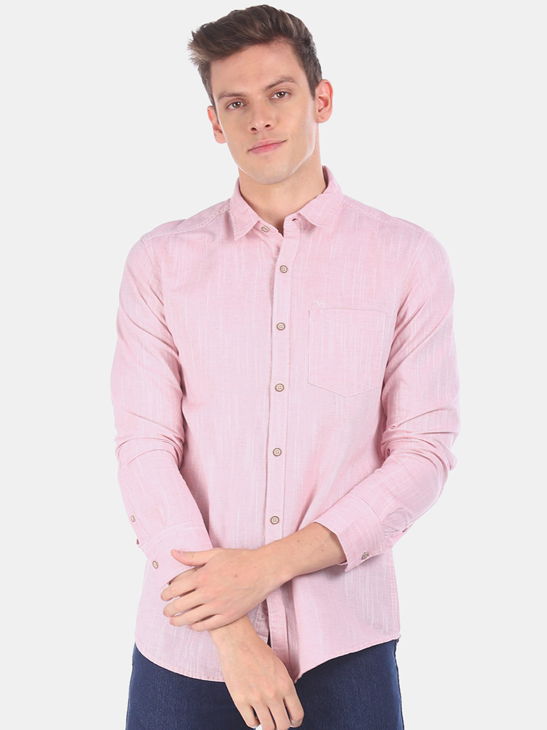 

Flying Machine Men Pink Regular Fit Solid Cotton Casual Shirt