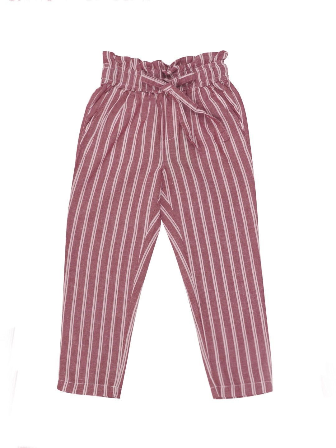 

UNDER FOURTEEN ONLY Girls Red & White Regular Fit Striped Trousers