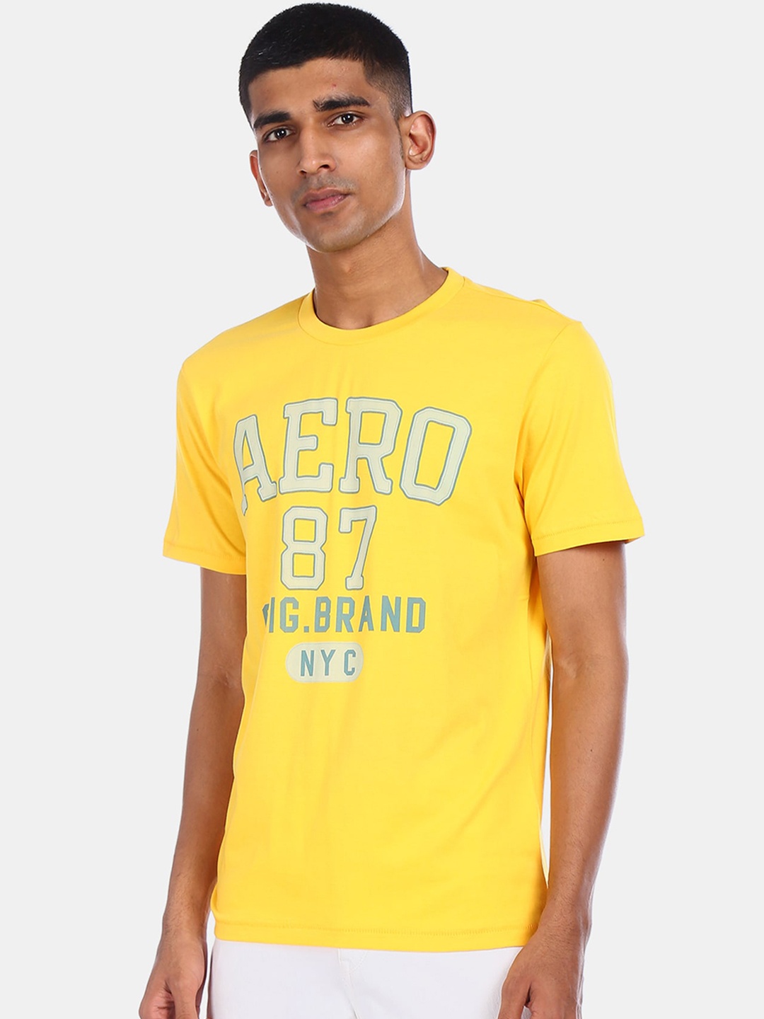 

Aeropostale Men Yellow Printed Round Neck T-shirt