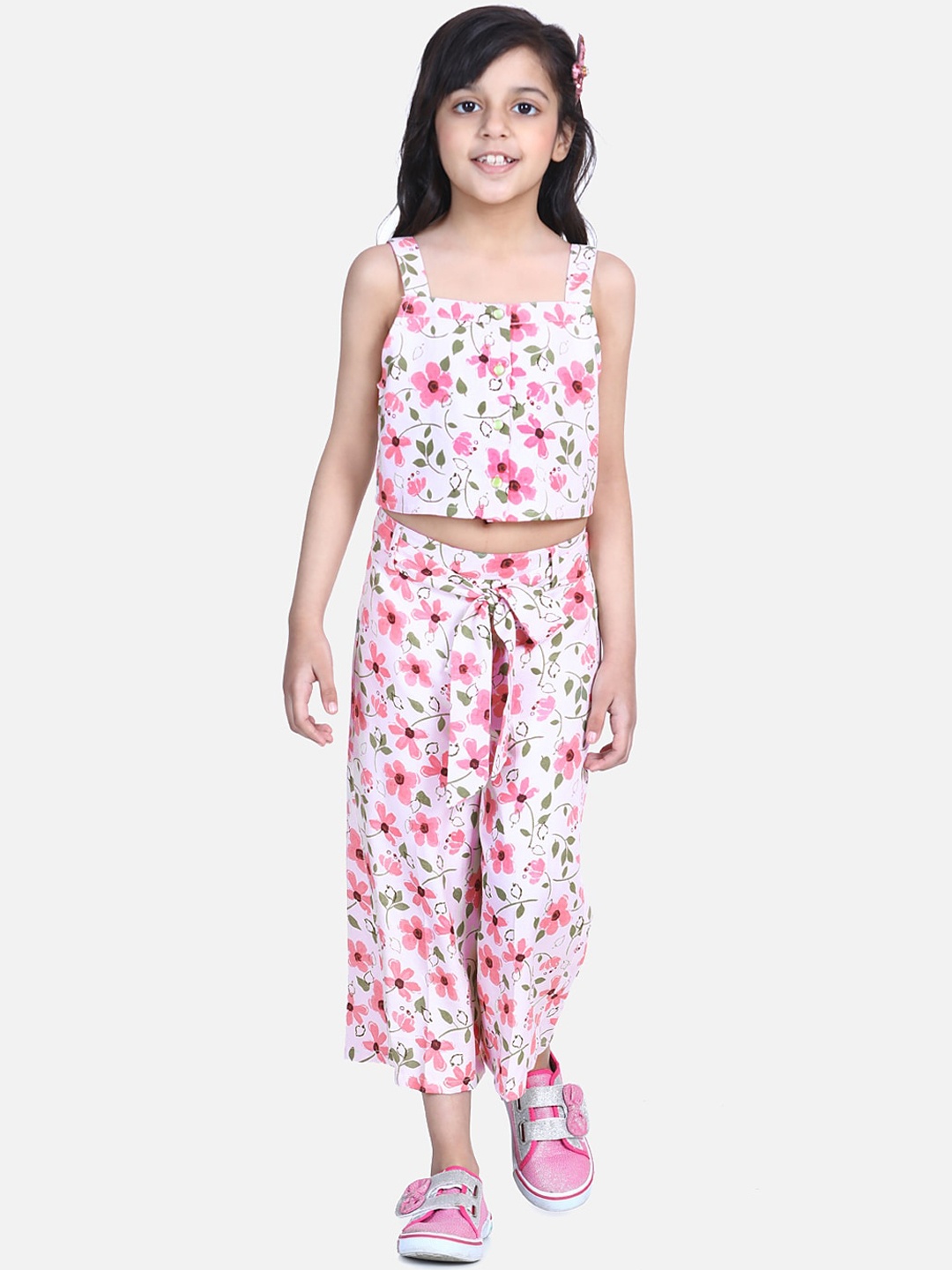 

naughty ninos Girls Off-White & Pink Printed Top with Palazzos