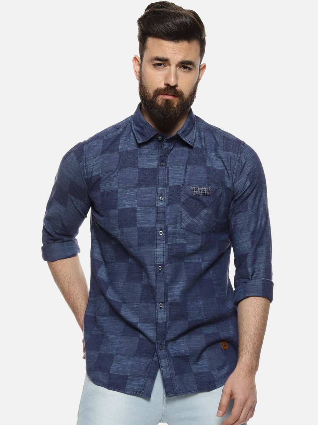 

Campus Sutra Men Blue Regular Fit Checked Casual Shirt