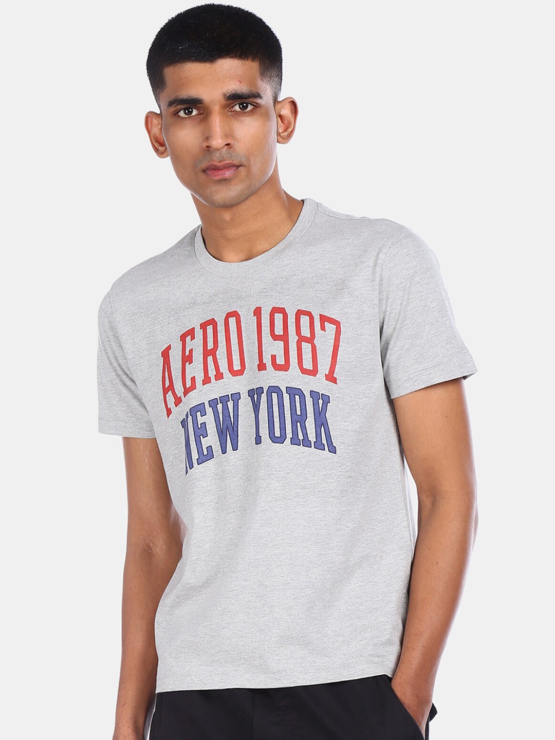 

Aeropostale Men Grey Printed Round Neck T-shirt