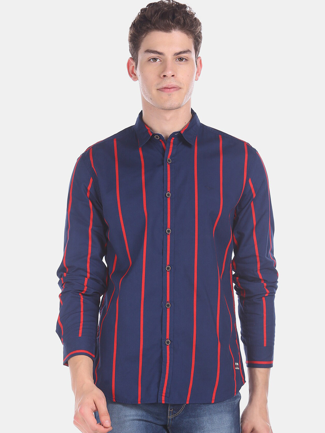 

Flying Machine Men Blue & Red Regular Fit Striped Cotton Casual Shirt