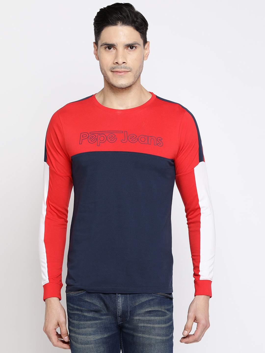 

Pepe Jeans Men Orange Colourblocked Round Neck T-shirt