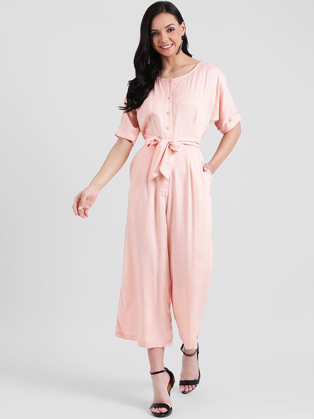 

Zink London Women Peach-Coloured Solid Basic Jumpsuit
