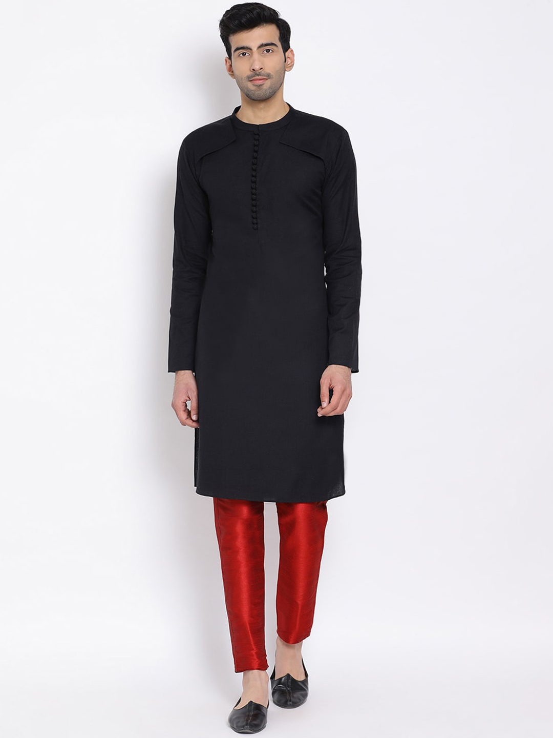 DEVOILER Black Solid Mandarin Collar Kurta