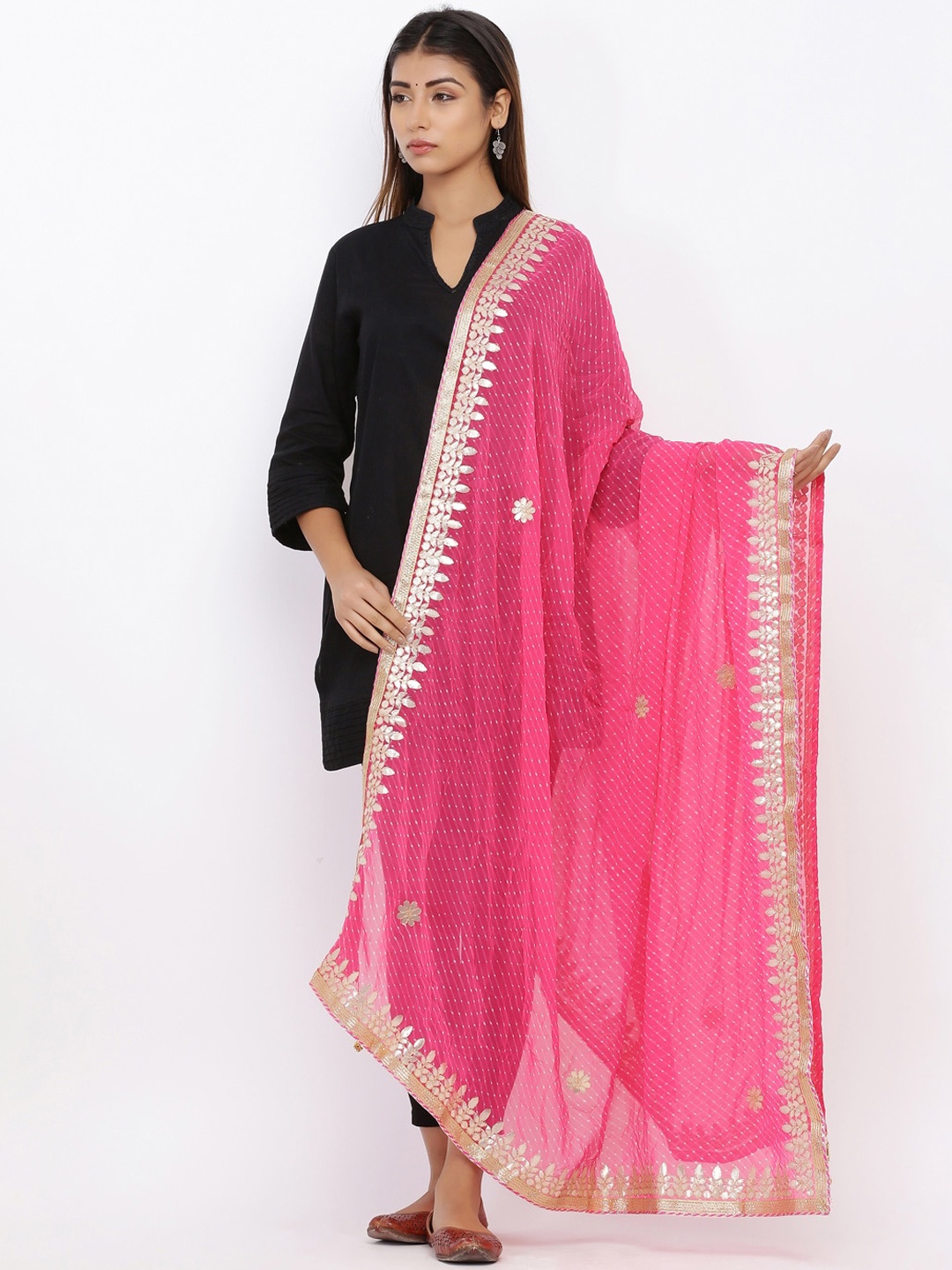 SOUNDARYA Pink & White Embroidered Dupatta